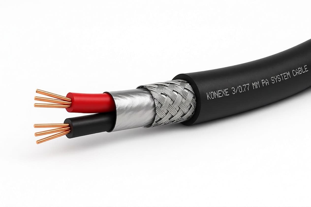 Konexe 3/0.77mm (1.5 sqmm) 2 Core Shielded Speaker Cable for PA Systems